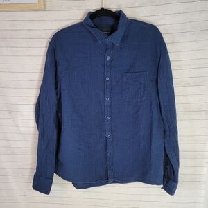LUCKY BRAND DARK BLUE CRINKLE BUTTON DOWN, SZ XL